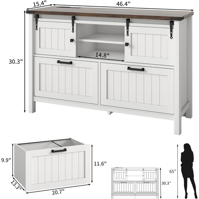 46.4'' Wide 2 -Drawer File Cabinet, Walnut/White