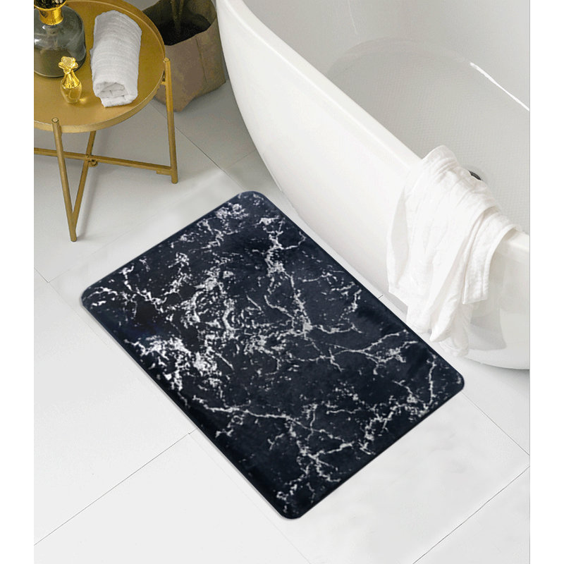 Laterica Non-Slip Bath Rug, Navy/Silver