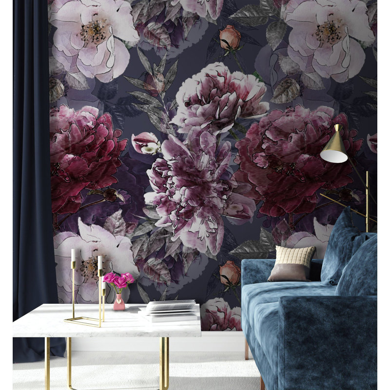 Papier peint amovible floral Kahmiah, L 204 po x L 114 po