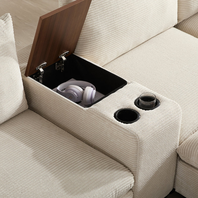 Canapé modulaire en U de 140 po avec rangement et console - 6 sièges, chenille, larges poches amovibles, coussins modulaires surdimensionnés, porte-gobelet, mousse pure,