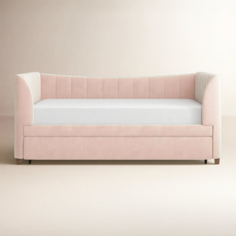 Maude Twin Upholstered Daybed with Trundle, Pink
