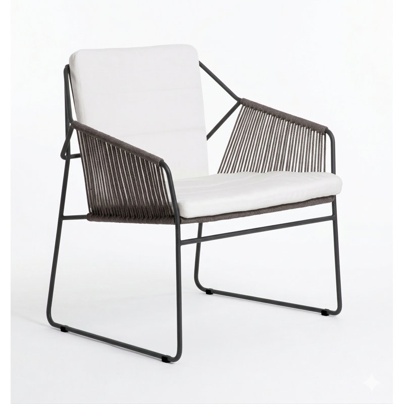 Chaise de patio Sandur, Corde verte / cadre anthracite, Lanterne ardoisée