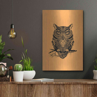 «Millen Pines» «Warrior Owl On Orange» par Rachel Caldwell, art mural en métal
