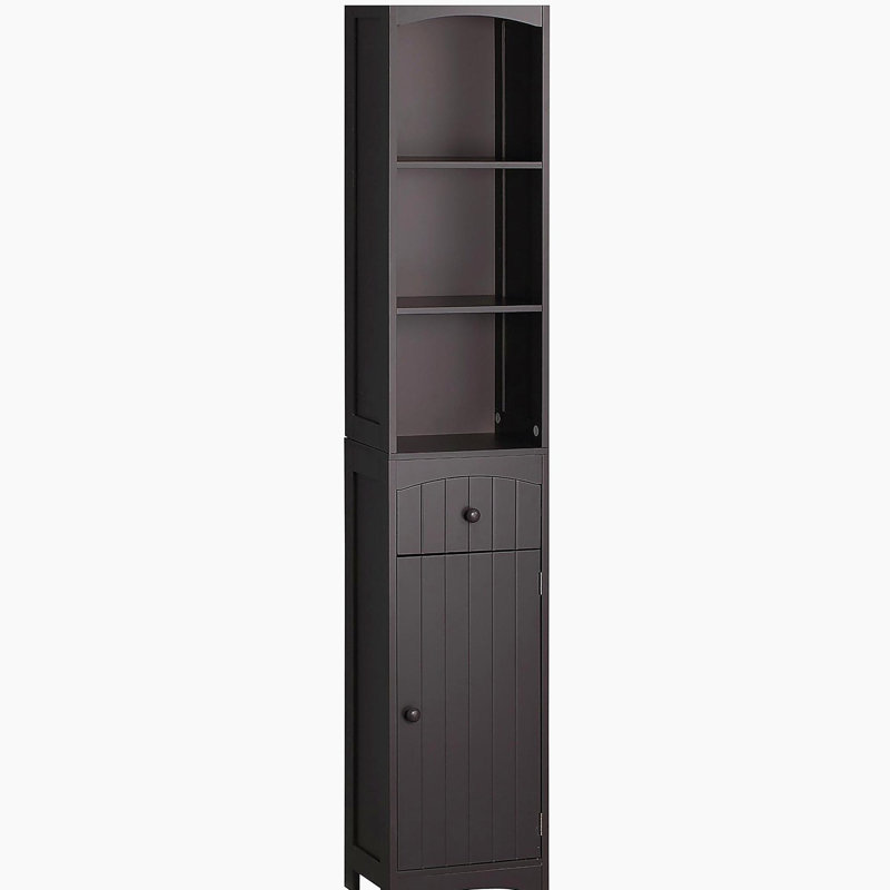 Armoire de rangement pour salle de bain, unité de rangement pour salle de bain autoportante, tour à linge haute avec tablettes à 3 niveaux et tiroir