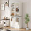 Grande armoire de salle de bain 70 po, rangement autoportant étroit avec porte vitrée et tablettes ouvertes pour la cuisine et le salon-453646698
