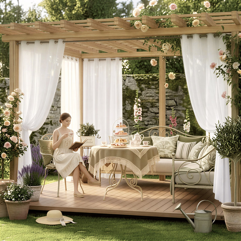 Non-See -Through Outdoor Sheer Curtains Waterproof Privacy Curtain for Patio & Gazebo, UV Blocking Light-Filtering Grommet Sheers Drapes, 2 Panels