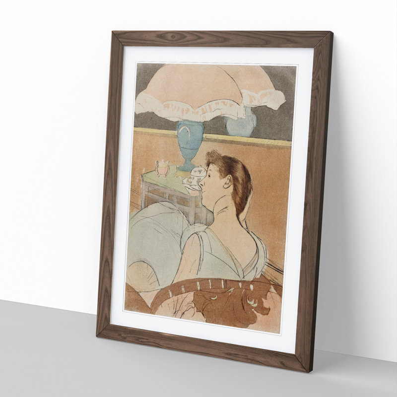 Woman by the Lamp by Mary Cassatt - Picture Frame Painting, Walnut Framed, 36cm H x 27cm W x 2cm D