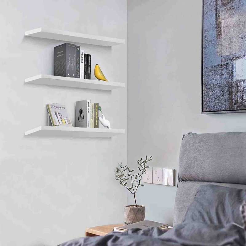 3 Piece Solid Wood Floating Shelf, White