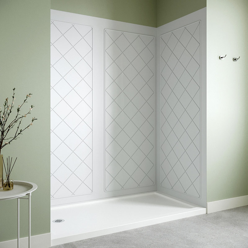 Streamline DSH-1640-178 L 30 po x l 60 po x H 76 po. Encadrement de douche en alcôve à coller avec finition carreau blanc XT