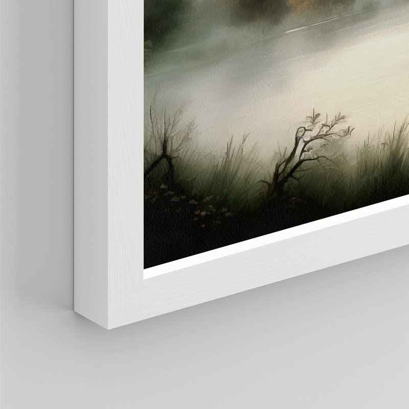 «Misty Foggy Forest Autumn Pond», impression d'art mural paysage naturel pour chambre à coucher, impression sur papier, Blanc