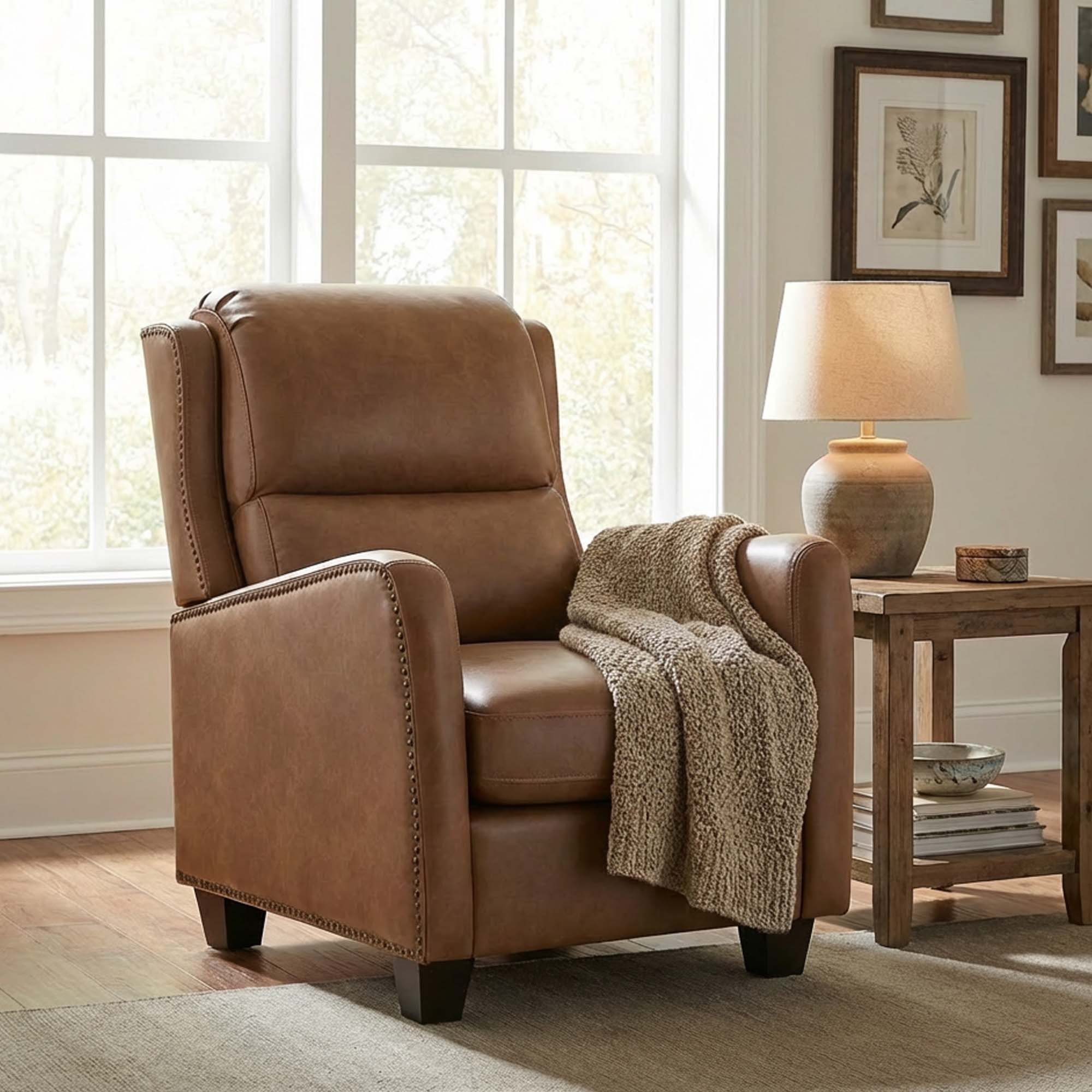 Faux Leather Accent Chair, Saddle Brown