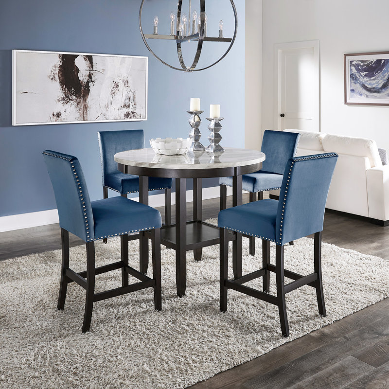 Ensemble repas à hauteur de comptoir pour 4 personnes, Bleu