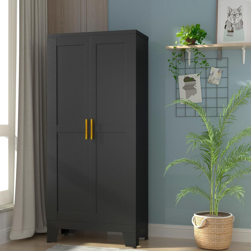 61''Metal Storage Cabinet for Home Office Kitchen Pantry with Doors and 3 Adjustable Shelves, Black