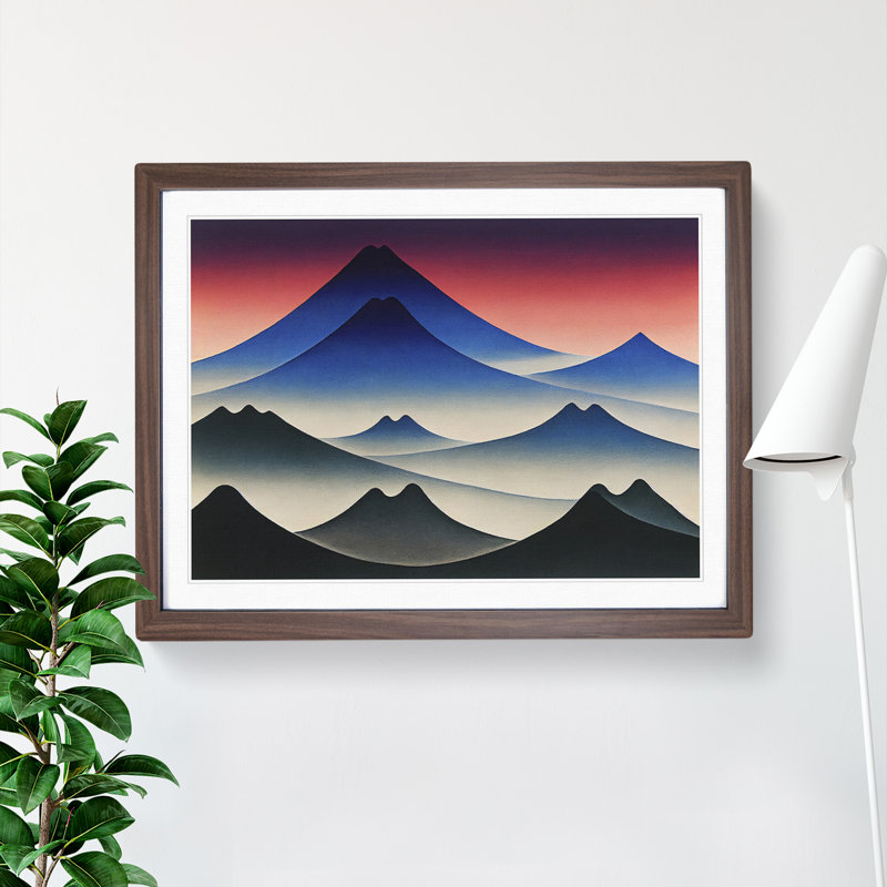 Abstract Japanese Mountains Vol.1 - Framed Print, 34cm H x 46cm W x 2cm D, Walnut