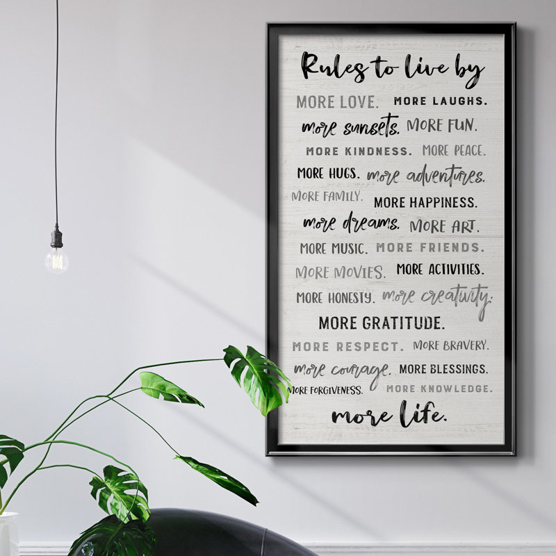 " Rules To Live By ", 22.5" H x 42.5" W x 1.5" D, Black Framed