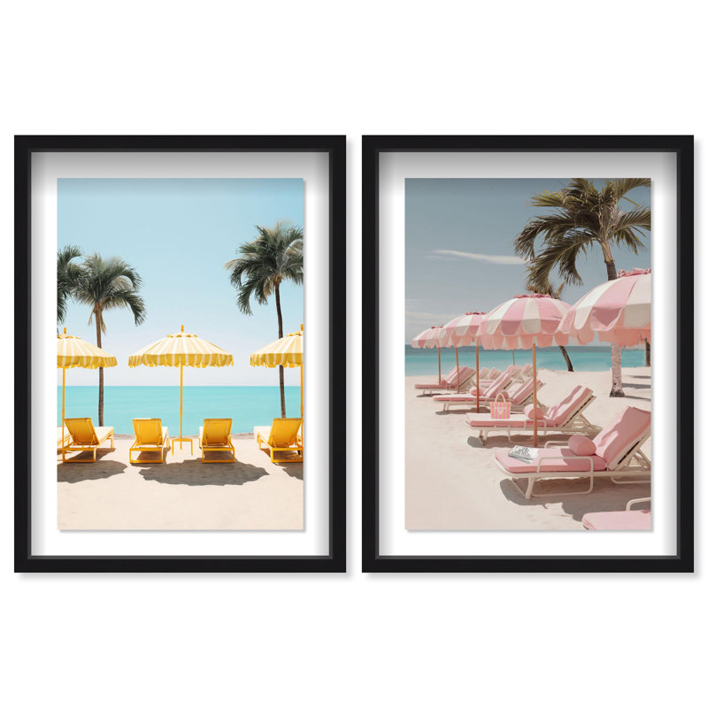 Oliver Gal Beach Umbrella Set Coastal - Luxury Shadowbox Framed Wall Art, 46.5" H x 31.5" W, Black