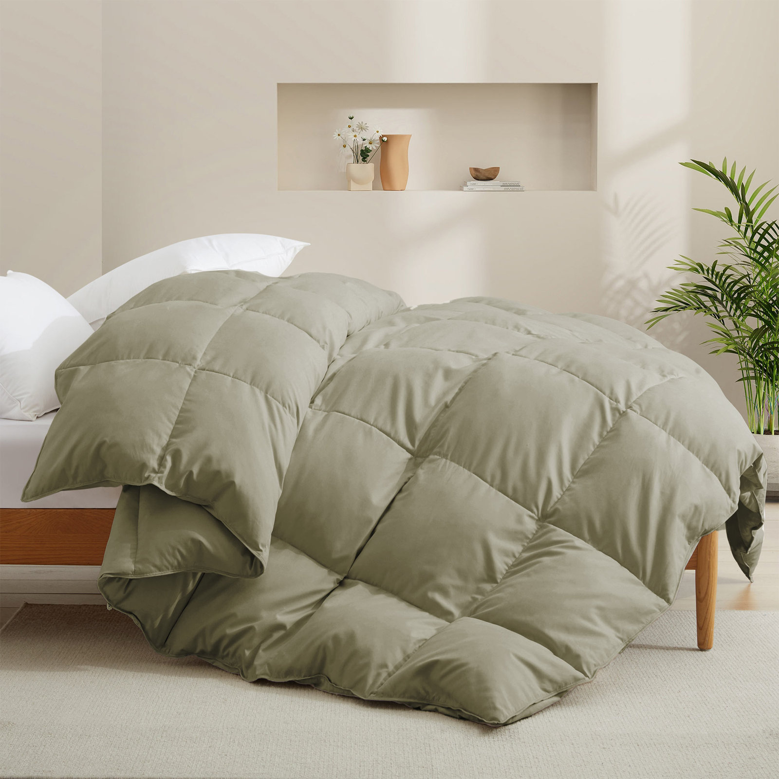 600 Fill Power All Season Down Comforter Duvet Insert, Twin, Sage