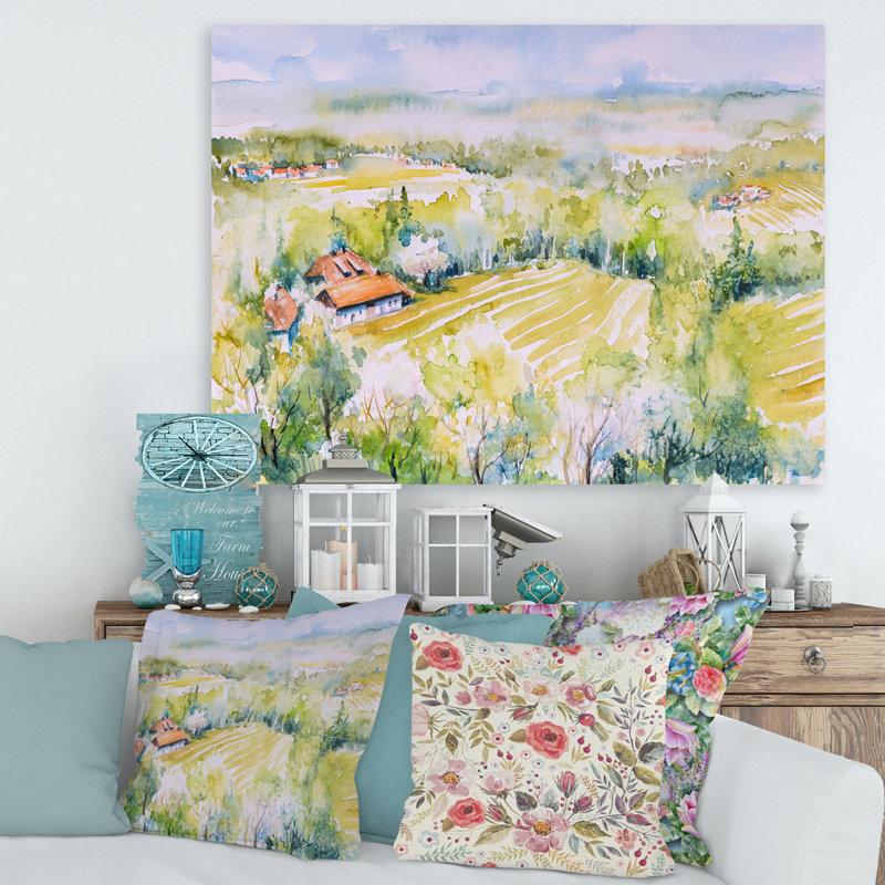 Blossoming Green Fields in Countryside - Peinture sur toile, H 30 po x l 40 po x p 1 po, Toile tendue