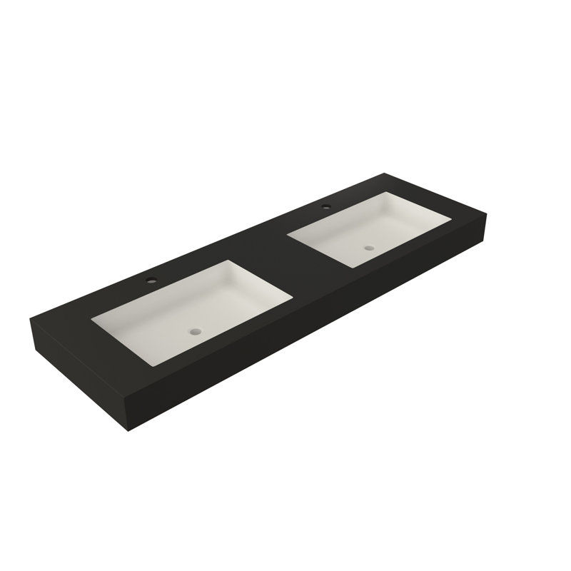 Solid Surface Stone Resin Bathroom Sink - Matte Black Color, 47.18 In Depth, 19.37 Width, 4.43 Height, 54.56 Lb Adaptable To All Layouts, Discoloration , Flexible Mounting, Seamless Edges, Smooth
