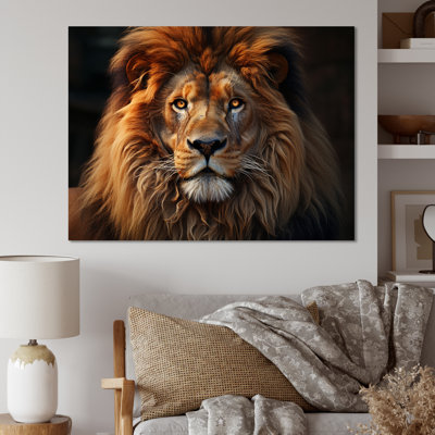 «Lion Portrait - Lion», reproduction sur toile encadrée