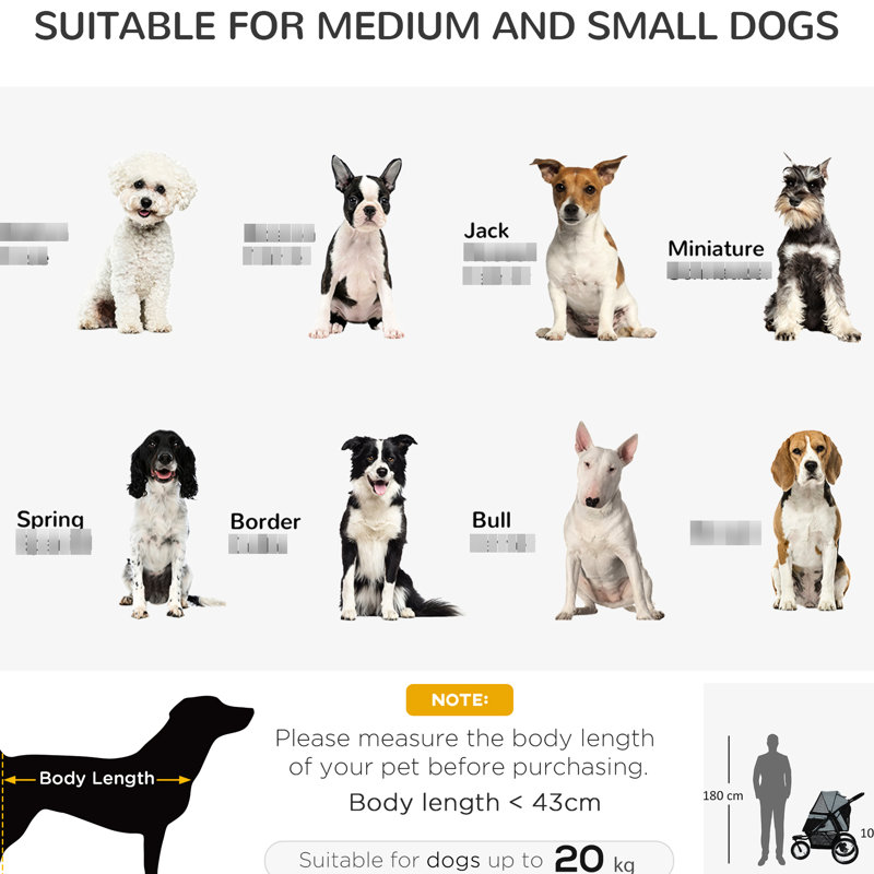 Poussette pliable pour petits et moyens chiens, 3 grandes roues, auvent réglable, cordon, panier de rangement, abat-jour gris, laisse, bac