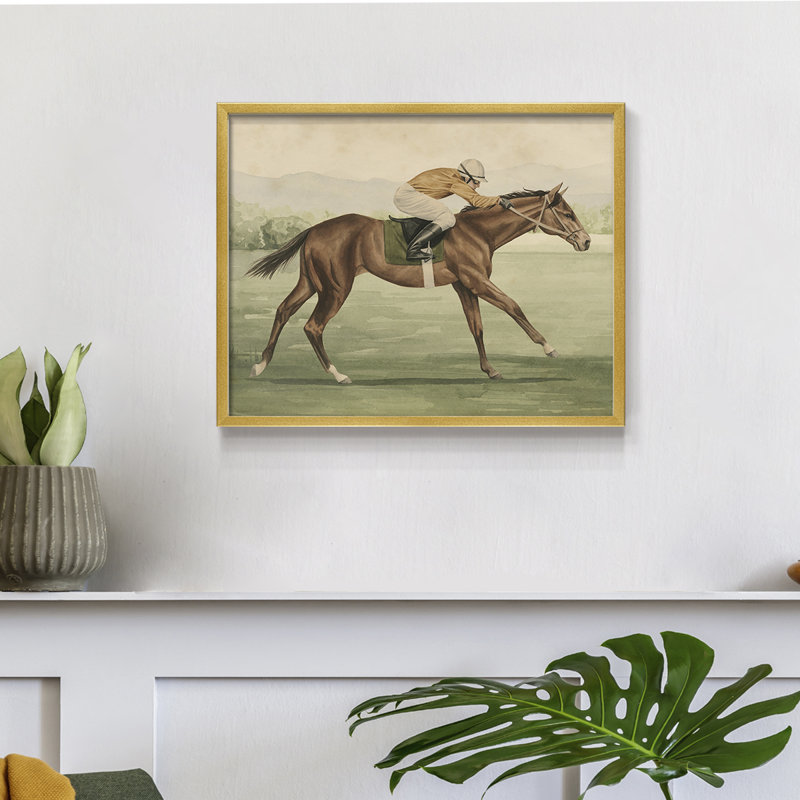 Équitation rétro II - reproduction encadrée - réarmable, H 8 po x l 10 po, Doré