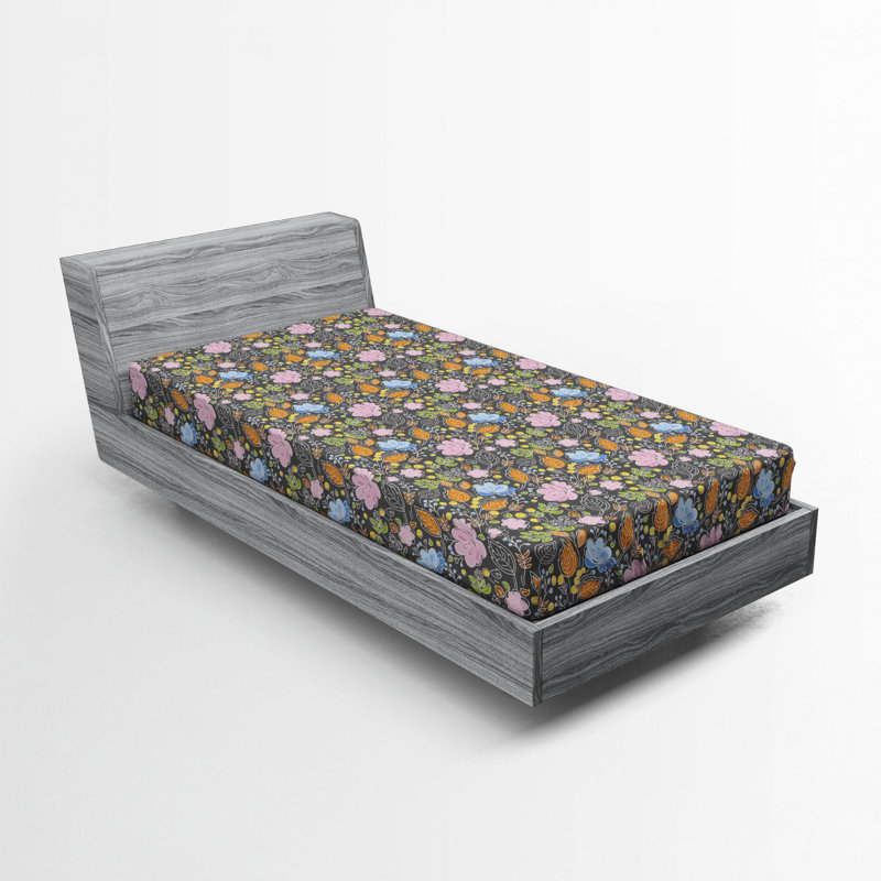Microfiber Floral Fitted Sheet, Twin XL Fitted Sheet, Brown/Pink/Blue Floral
