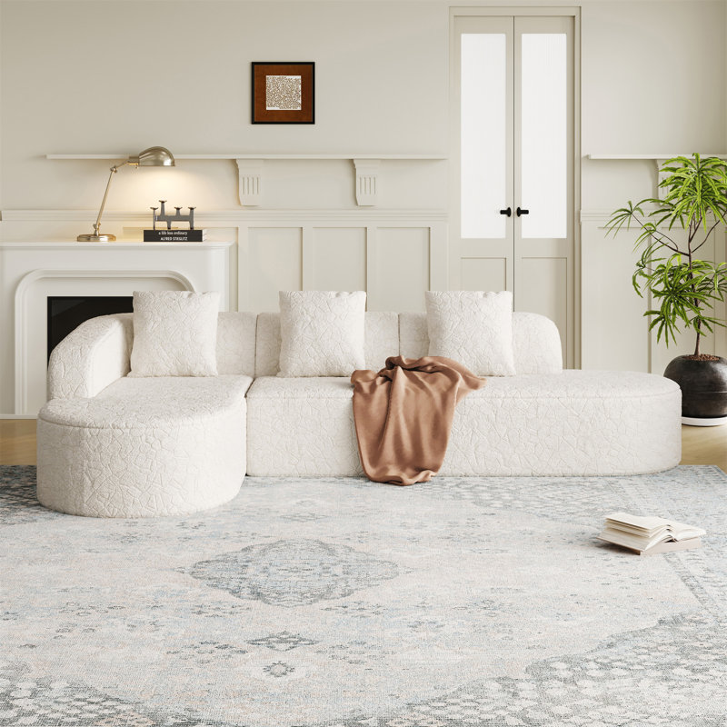Canapé modulaire incurvé en L 111,8 po, Face à la gauche, Polyester blanc