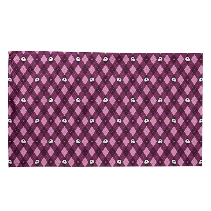 Serviette à thé à motif argyle crânes, Sergé de coton, Rose