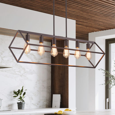 6 - Light Linear Geometric Rectangle Island Chandelier