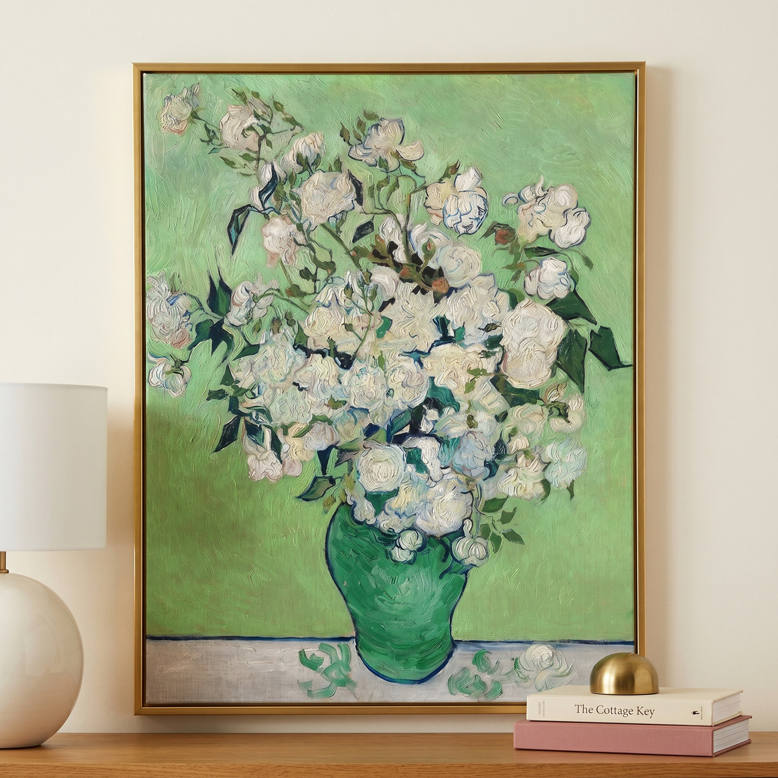 Roses, 1890 (Green Vase) Painting, Gold, 13.17" H x 11.05" W x 0.88" D