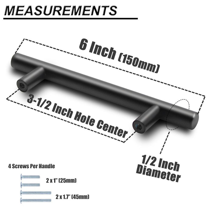 Stainless Steel 3 1/2" Center to Center Bar Pull, Black