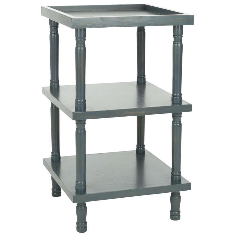 Sadie Solid Wood Tray Top End Table, Dark Teal