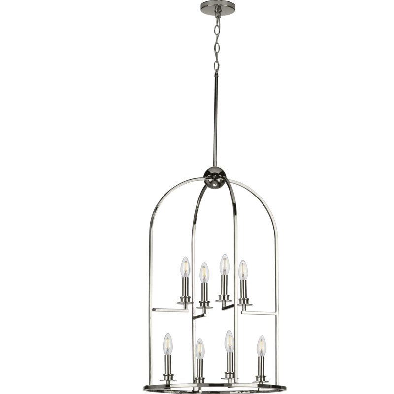 Lustre à niveaux 8 lumières lanterne Gatun, Nickel poli