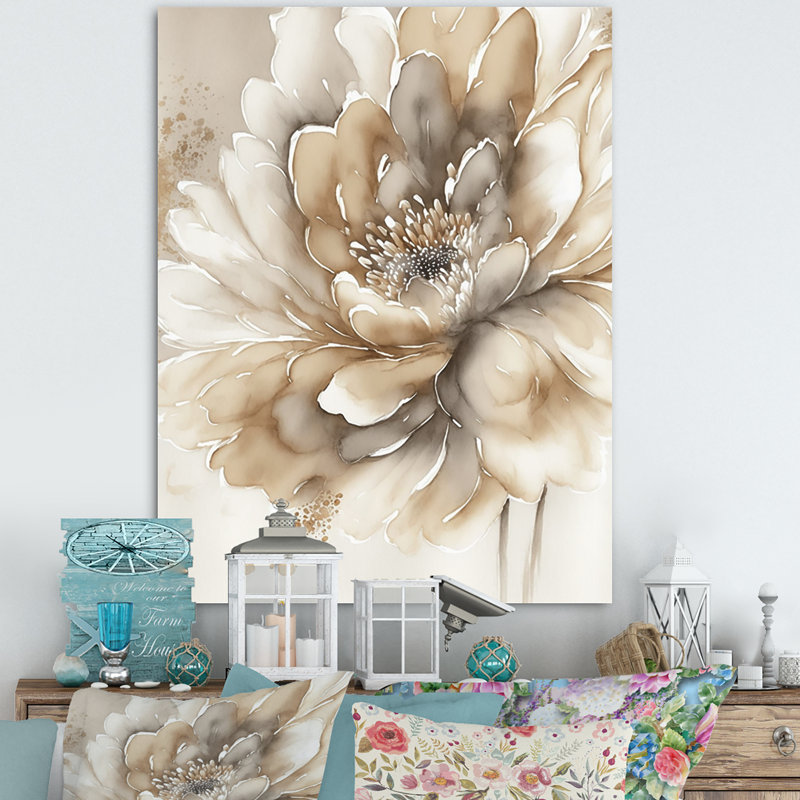 Fleur beige simple IV - art mural sur toile florale, H 32 po x l 24 po x P 1 po, Toile tendue