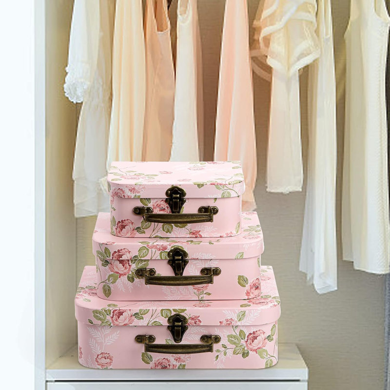 Paquet de 3 boîtes de rangement en carton avec valises