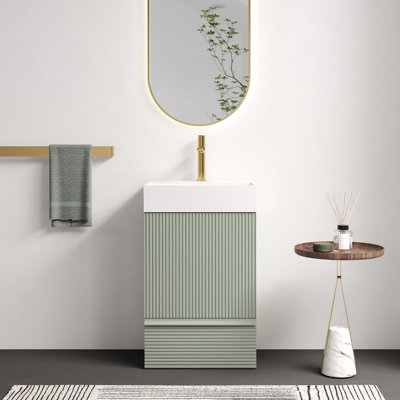 Meuble-lavabo rayé avec lavabo en céramique blanche, style autoportant, panneaux de qualité E1, glissières à fermeture amortie, fonctionnement fluide. Meuble-lavabo moderne de 50 cm (20 po), design élégant, poignée intégrée, lavabo, facile à installer.