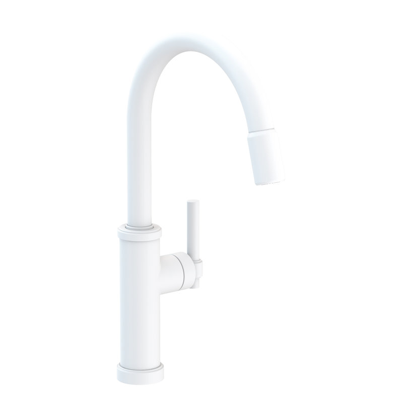 Seager Single Handle Pull Down Kitchen Faucet, Matte White