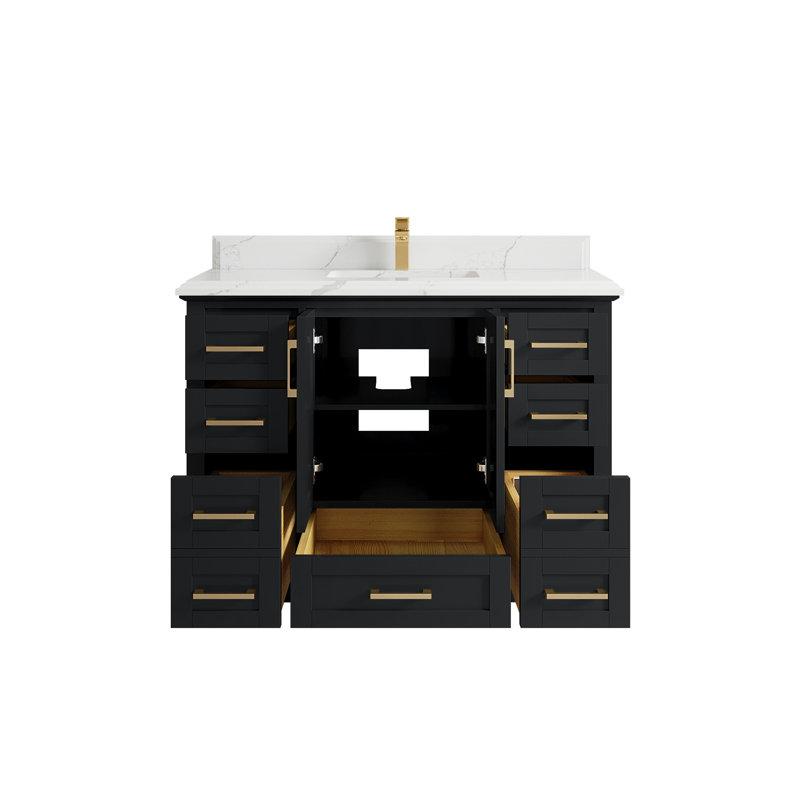 Boston 48 po X P 22 po D Meuble-lavabo simple en fer forgé avec quartz Cove Edge, Calacatta Laza