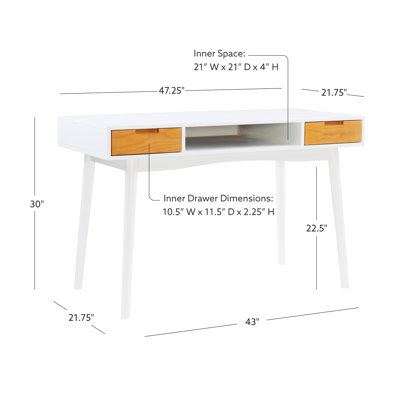 Aaron Two Drawer Mid-Century Modern Open Shelf Wooden Desk