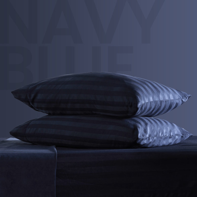 Sateen Striped Sheet Set, King Sheet Set + Fitted Sheet + 2 Pillowcases, Navy Blue