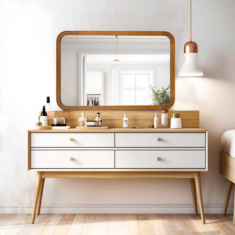 Reppond Solid Wood Rectangle Mirror, Natural Wood, 40" x 30"