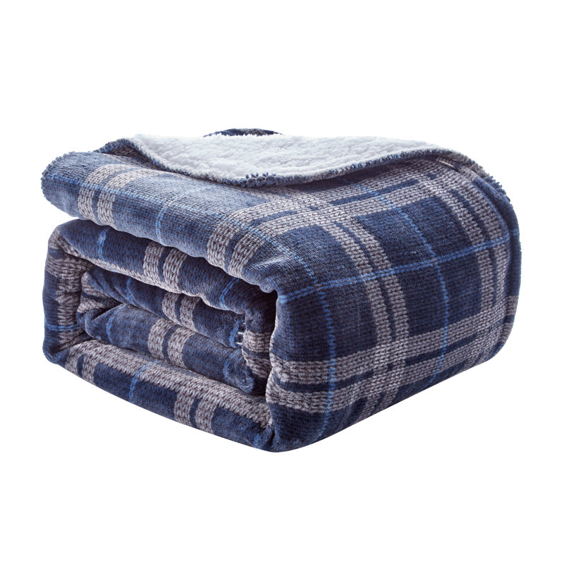 Jeté réversible en tissu écossais, Bleu / gris
