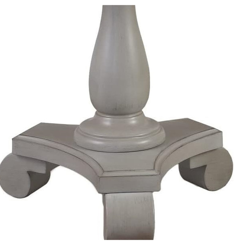 Table d'appoint ronde gris antique de style transitionnel pour salon, avec pied central orné, plateau spacieux et structure en bois d'ingénierie, dimensions : 66 x 66 x 69 cm