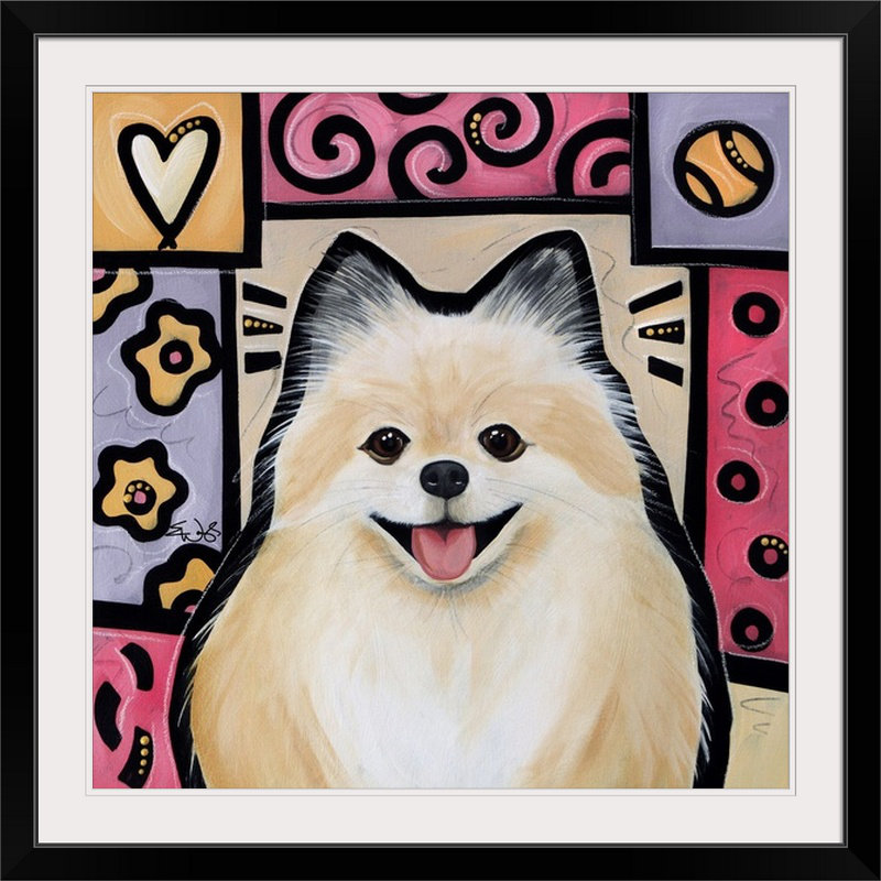 «Dunadry Pomeranian Pop Art» par Eric Waugh - impression d'art graphique, Cadre noir, H 20" x l 20" x P 1"