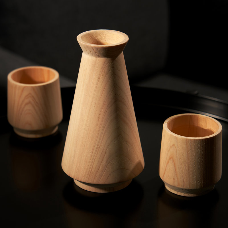 Ensemble de saké 3 pièces Hinoki Cypress
