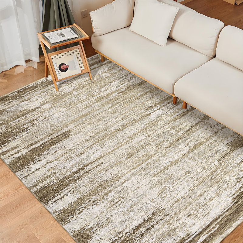 5x7 Rugs for Bedroom Living Room Machine Washable Rugs Abstract Non-Slip Stain Resistant Mat Modern Neutral Accent Carpets for Dining Room Table Apartment Office, Camel