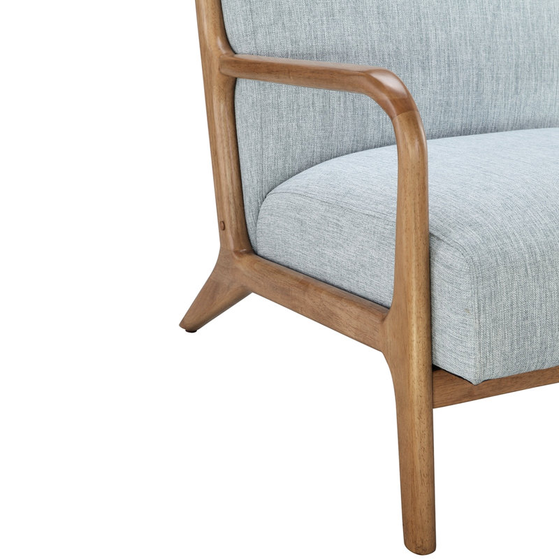 Méridienne Mid Century avec cadre en bois massif et bleu, Bleu pâle