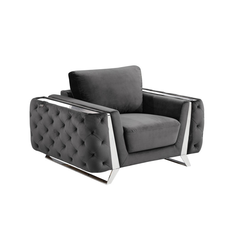 Fauteuil Nissa, Velours gris foncé, Chrome