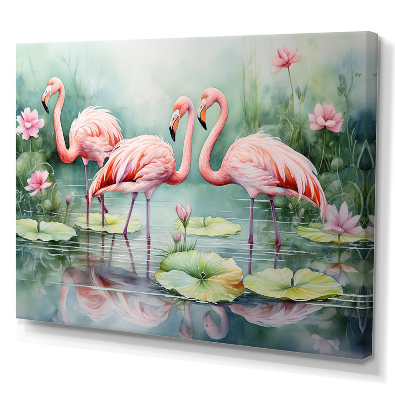 Elegant Pink Flamingo Paradise, 12" H x 20" W x 1" D, Wrapped Canvas